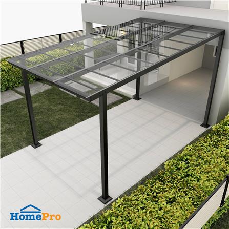 โรงจอดรถสำเร็จรูป หลังคาโพลีคาร์บอเนตแบบตัน ไม่มีรางน้ำฝน เสาธรรมดา SUNSHIELD 3x5 เมตร สีใส_3