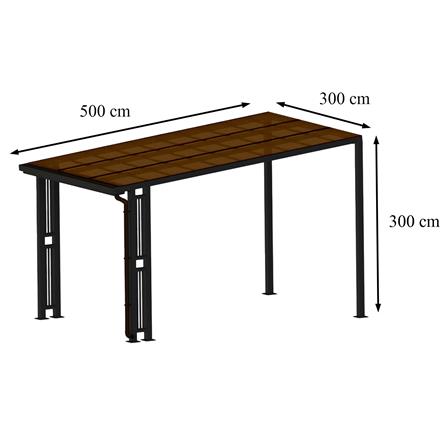 โรงจอดรถสำเร็จรูป หลังคาโพลีคาร์บอเนตแบบตัน มีรางน้ำฝน เสาตกแต่ง SUNSHIELD 3x5 เมตร สีน้ำตาล_6