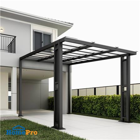 โรงจอดรถสำเร็จรูป หลังคาโพลีคาร์บอเนตแบบตัน ไม่มีรางน้ำฝน เสาตกแต่ง SUNSHIELD 3x5 เมตร สีใส_4