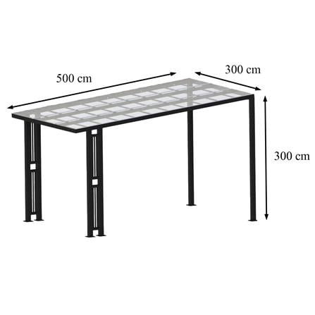 โรงจอดรถสำเร็จรูป หลังคาโพลีคาร์บอเนตแบบตัน ไม่มีรางน้ำฝน เสาตกแต่ง SUNSHIELD 3x5 เมตร สีใส_6