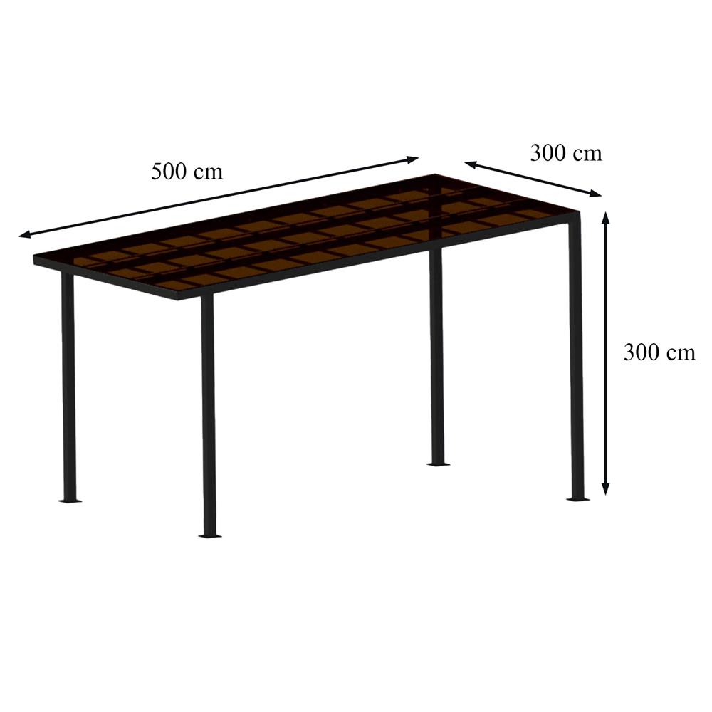 โรงจอดรถสำเร็จรูป หลังคาโพลีคาร์บอเนตแบบตัน ไม่มีรางน้ำฝน เสาธรรมดา SUNSHIELD 3x5 เมตร สีน้ำตาล