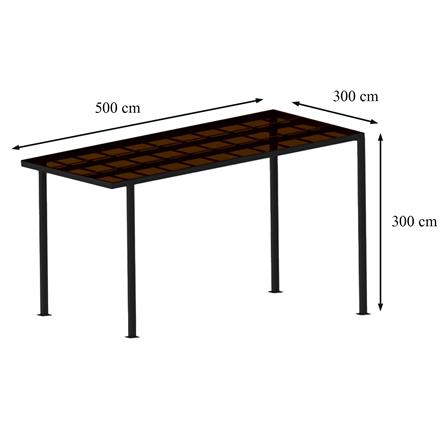โรงจอดรถสำเร็จรูป หลังคาโพลีคาร์บอเนตแบบตัน ไม่มีรางน้ำฝน เสาธรรมดา SUNSHIELD 3x5 เมตร สีน้ำตาล_6