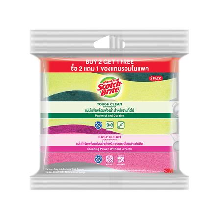 แผ่นใยขัดพร้อมฟองน้ำ SCOTCH-BRITE แอนตี้แบคทีเรีย (แพ็ก 3 ชิ้น)_0