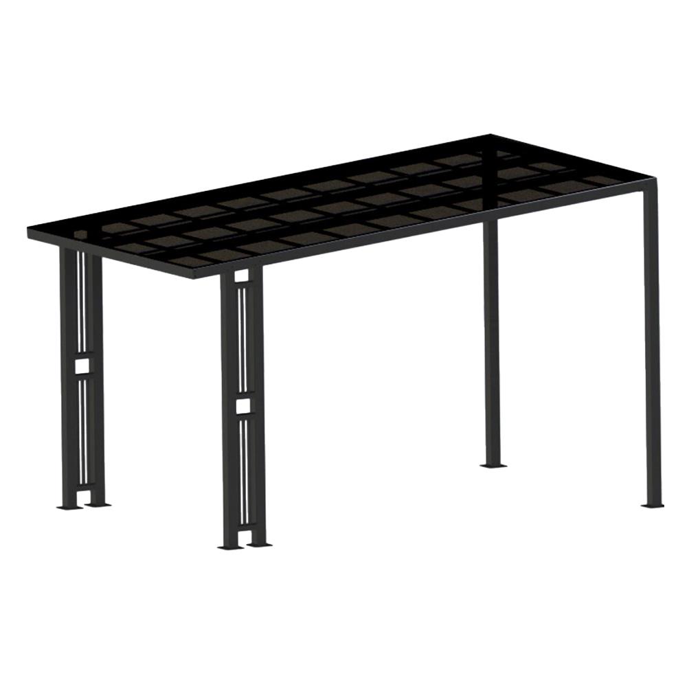 โรงจอดรถสำเร็จรูป หลังคาโพลีคาร์บอเนตแบบตัน ไม่มีรางน้ำฝน เสาตกแต่ง SUNSHIELD 3x5 เมตร สีเทา