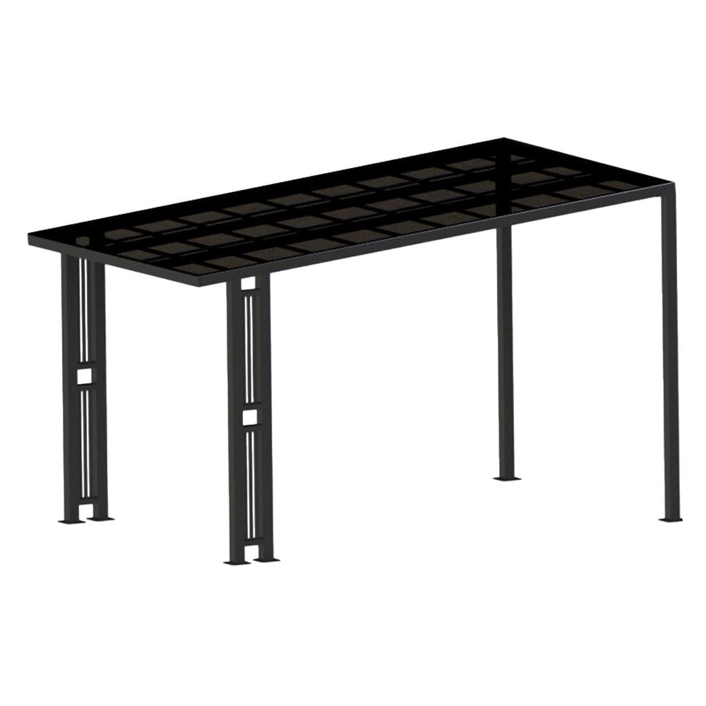 โรงจอดรถสำเร็จรูป หลังคาโพลีคาร์บอเนตแบบตัน ไม่มีรางน้ำฝน เสาตกแต่ง SUNSHIELD 3x5 เมตร สีเทา