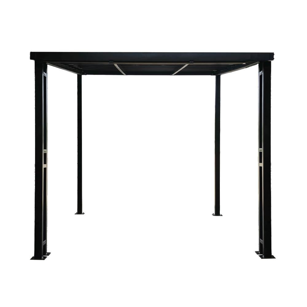 โรงจอดรถสำเร็จรูป หลังคาโพลีคาร์บอเนตแบบตัน ไม่มีรางน้ำฝน เสาตกแต่ง SUNSHIELD 3x5 เมตร สีเทา