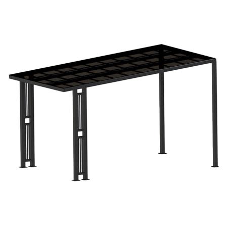 โรงจอดรถสำเร็จรูป หลังคาโพลีคาร์บอเนตแบบตัน ไม่มีรางน้ำฝน เสาตกแต่ง SUNSHIELD 3x5 เมตร สีเทา_0