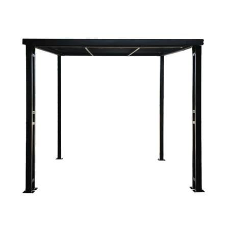 โรงจอดรถสำเร็จรูป หลังคาโพลีคาร์บอเนตแบบตัน ไม่มีรางน้ำฝน เสาตกแต่ง SUNSHIELD 3x5 เมตร สีเทา_1