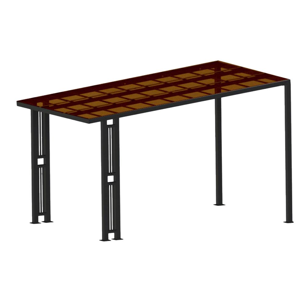 โรงจอดรถสำเร็จรูป หลังคาโพลีคาร์บอเนตแบบตัน ไม่มีรางน้ำฝน เสาตกแต่ง SUNSHIELD 3x5 เมตร สีน้ำตาล