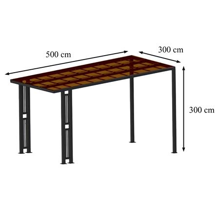 โรงจอดรถสำเร็จรูป หลังคาโพลีคาร์บอเนตแบบตัน ไม่มีรางน้ำฝน เสาตกแต่ง SUNSHIELD 3x5 เมตร สีน้ำตาล_6