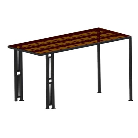 โรงจอดรถสำเร็จรูป หลังคาโพลีคาร์บอเนตแบบตัน ไม่มีรางน้ำฝน เสาตกแต่ง SUNSHIELD 3x5 เมตร สีน้ำตาล