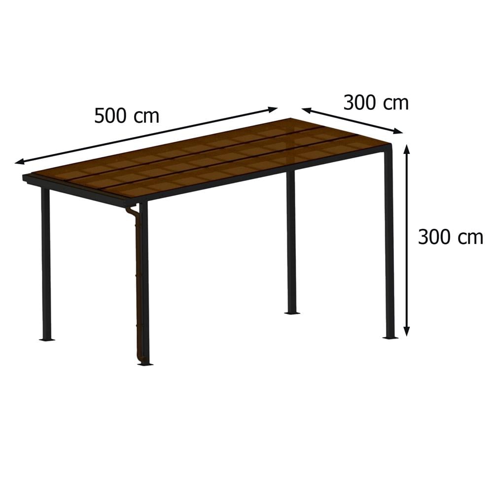 โรงจอดรถสำเร็จรูป หลังคาโพลีคาร์บอเนตแบบตัน มีรางน้ำฝน เสาธรรมดา SUNSHIELD 3x5 เมตร สีน้ำตาล