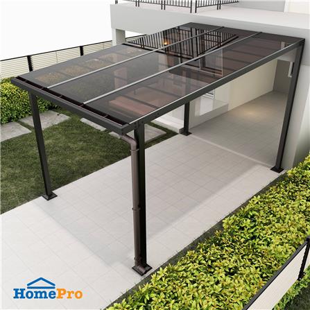 โรงจอดรถสำเร็จรูป หลังคาโพลีคาร์บอเนตแบบตัน มีรางน้ำฝน เสาธรรมดา SUNSHIELD 3x5 เมตร สีน้ำตาล_3