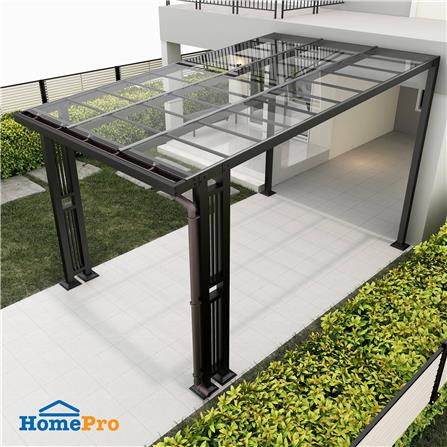 โรงจอดรถสำเร็จรูป หลังคาโพลีคาร์บอเนตแบบตัน มีรางน...