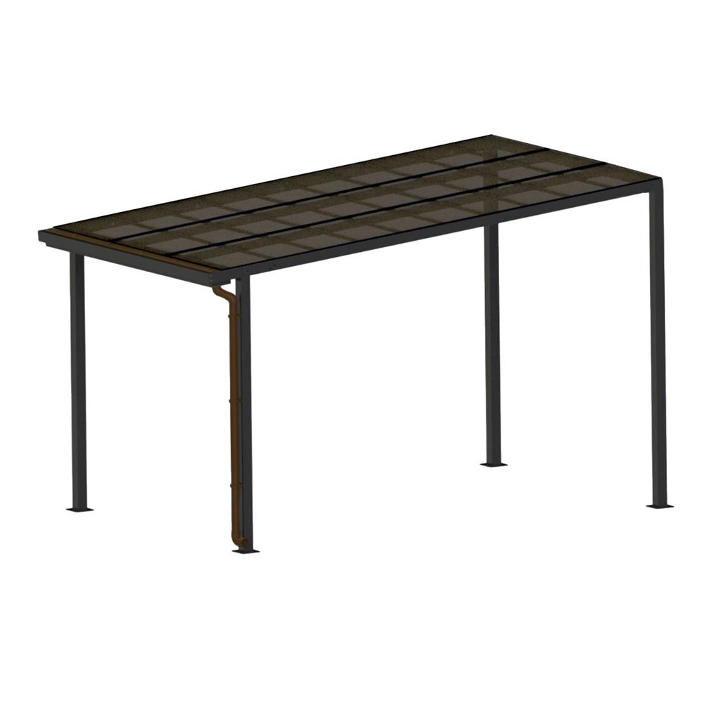 โรงจอดรถสำเร็จรูป หลังคาโพลีคาร์บอเนตแบบตัน มีรางน้ำฝน เสาธรรมดา SUNSHIELD 3x5 เมตร สีเทา