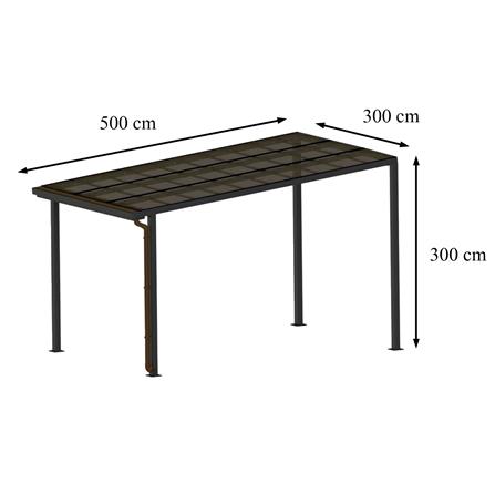 โรงจอดรถสำเร็จรูป หลังคาโพลีคาร์บอเนตแบบตัน มีรางน้ำฝน เสาธรรมดา SUNSHIELD 3x5 เมตร สีเทา_6
