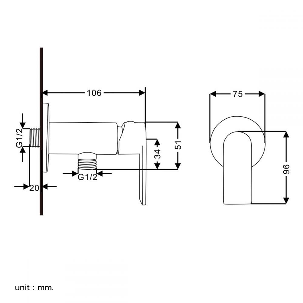 วาล์วฝักบัว 1 ทาง RASLAND RA C311-C99-MATT