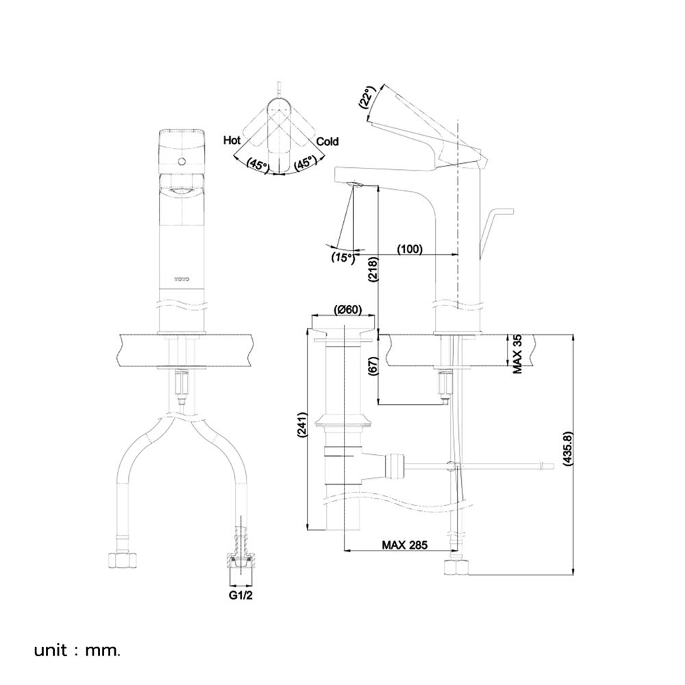ก๊อกอ่างล้างหน้าผสม TOTO TTLR302FVK-1R