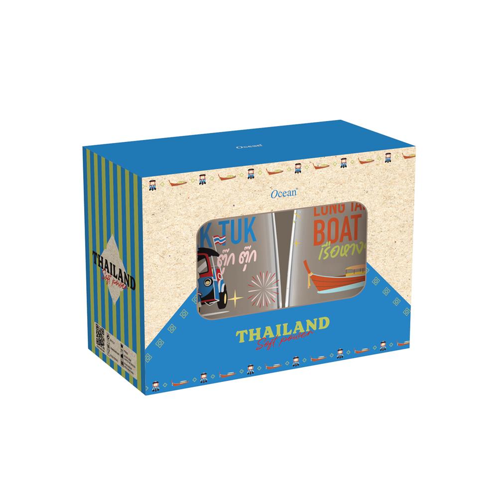 แก้วน้ำ 370 มล. OCEAN GLASS SOFT POWER CULTURE ตุ๊กตุ๊ก & เรือหางยาว (แพ็ก 2 ใบ)
