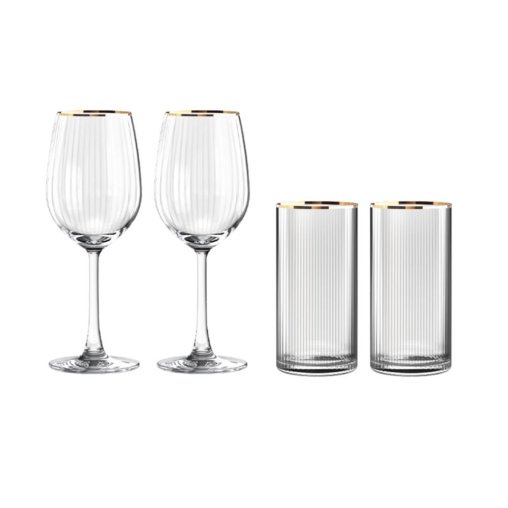 ชุดแก้วไวน์ 425 มล. และแก้วน้ำสูง 370 มล. OCEAN GLASS ANNIVERSARY MADISON RD GOLD RIMMING (แพ็ก 4 ชิ้น)