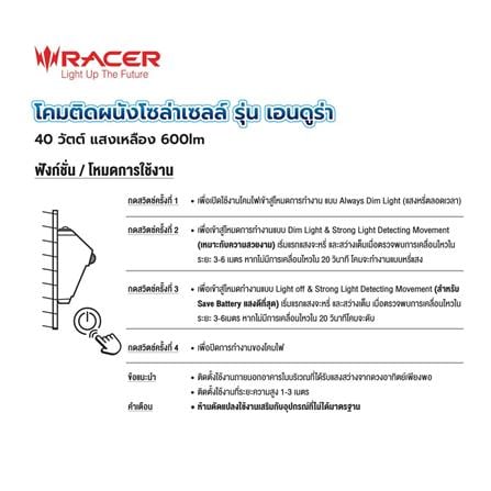 ไฟผนังภายนอก SOLAR RACER ENDURA 40 วัตต์ WARM WHITE สีดำ (1 แถม 1)_8