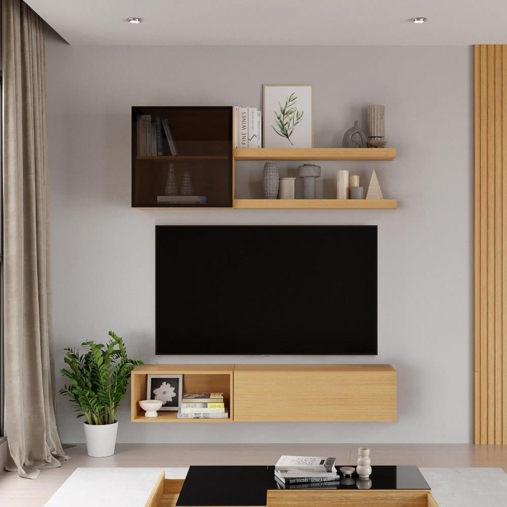 ชุดตู้แขวนทีวีพร้อมโซฟา SB BUILT IN 59060898 150 ซม. สี MONACO OAK