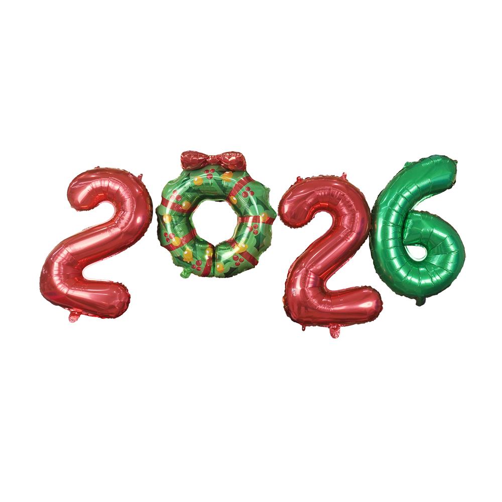 ลูกโป่งฟอยล์ตัวเลข 2026 SNAZZ 32 นิ้ว สีเขียว-แดง