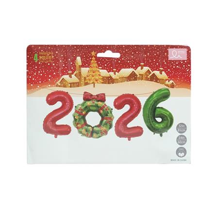 ลูกโป่งฟอยล์ตัวเลข 2026 SNAZZ 32 นิ้ว สีเขียว-แดง_5