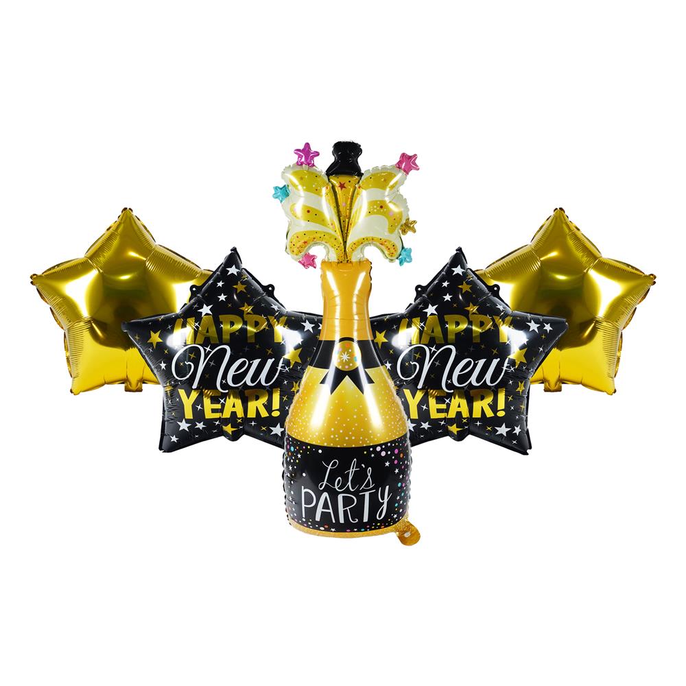 ลูกโป่งฟอยล์ HAPPY NEW YEAR WINE SNAZZ 18 นิ้ว สีดำ-ทอง