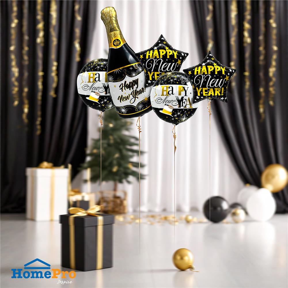 ลูกโป่งฟอยล์ HAPPY NEW YEAR SNAZZ 18 นิ้ว สีดำ