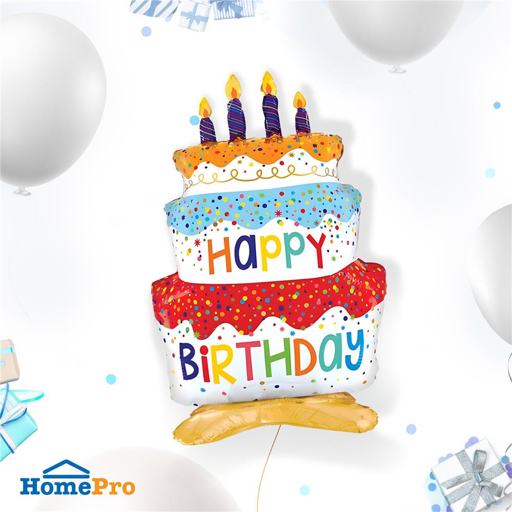 ลูกโป่งฟอยล์ HAPPY BIRTHDAY CAKE SNAZZ 34 นิ้ว สีแดง-ทอง