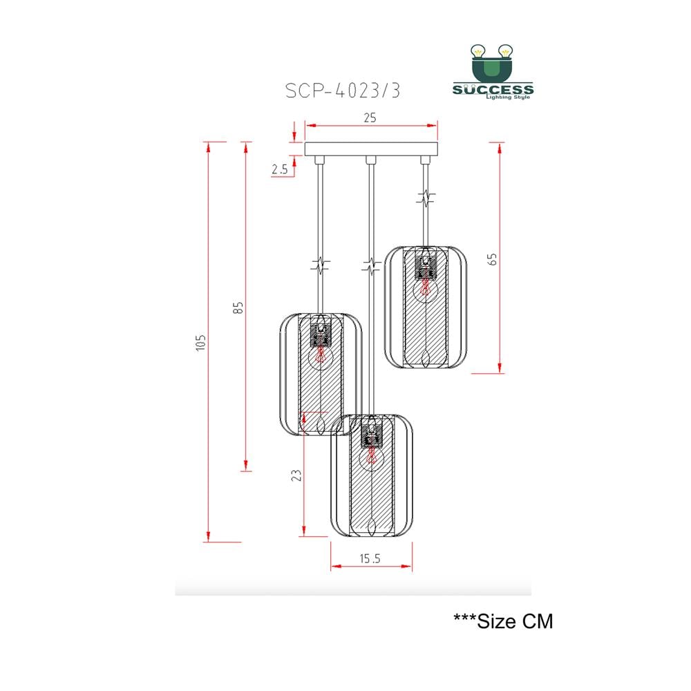 ไฟช่อ SUCCESS SCP-4023/3 สีดำ/ใส/ทอง 3 หัว
