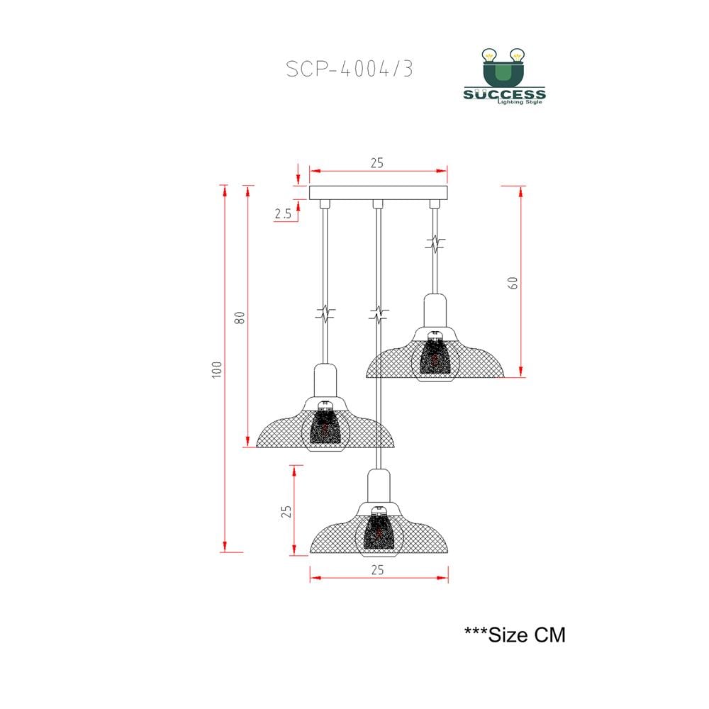 ไฟช่อ SUCCESS SCP-4004/3 สีดำ/ชา 3 หัว