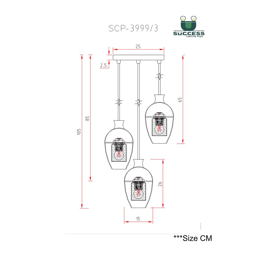 ไฟช่อ SUCCESS SCP-3999/3 สีทอง/ชา 3 หัว