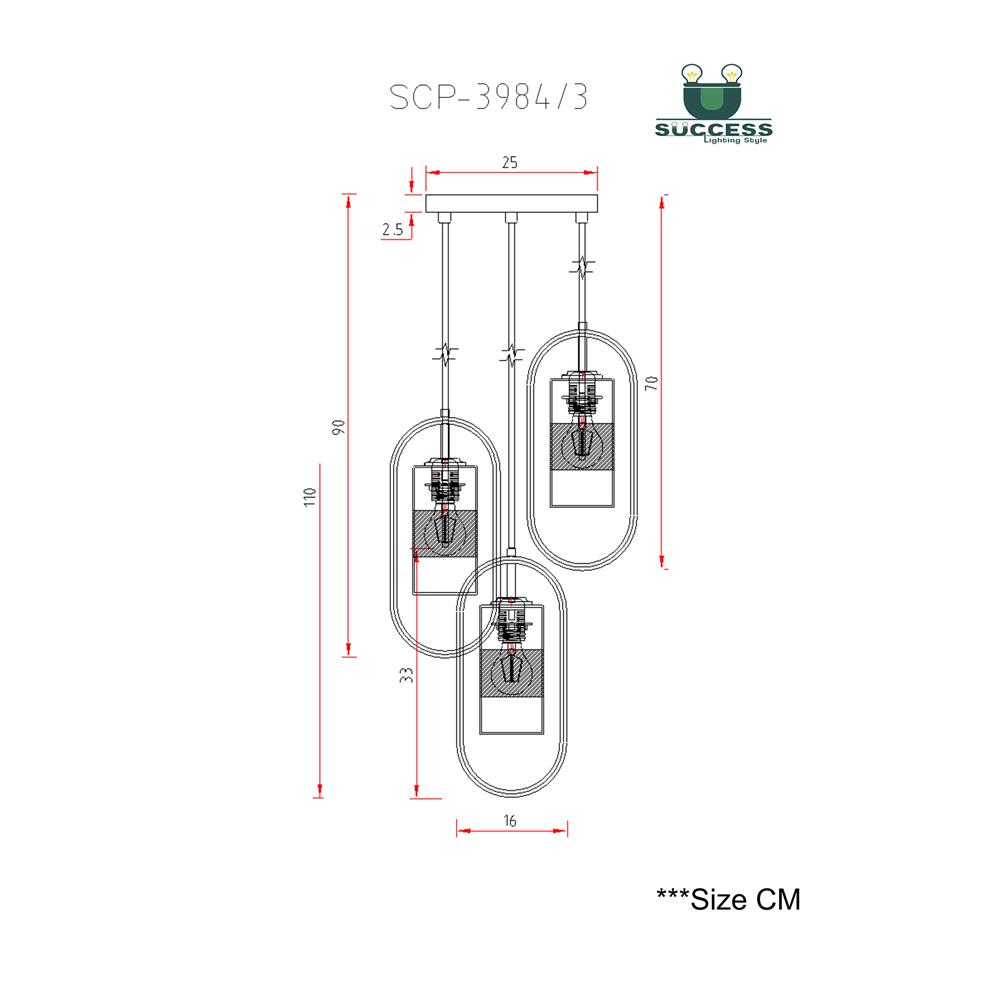 ไฟช่อ SUCCESS SCP-3984/3 สีน้ำตาล/ดำ/ทอง 3 หัว