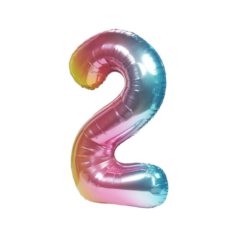 ลูกโป่งฟอยล์ตกแต่ง SNAZZ เลข 2 40 นิ้ว สีรุ้ง