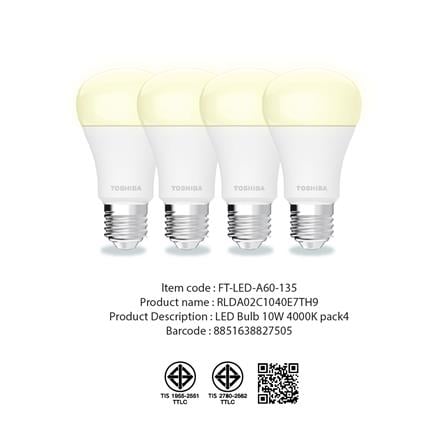 หลอด LED TOSHIBA A60 HIGH LUMEN 10 วัตต์ COOL WHITE E27 (แพ็ก 4 ชิ้น)_5