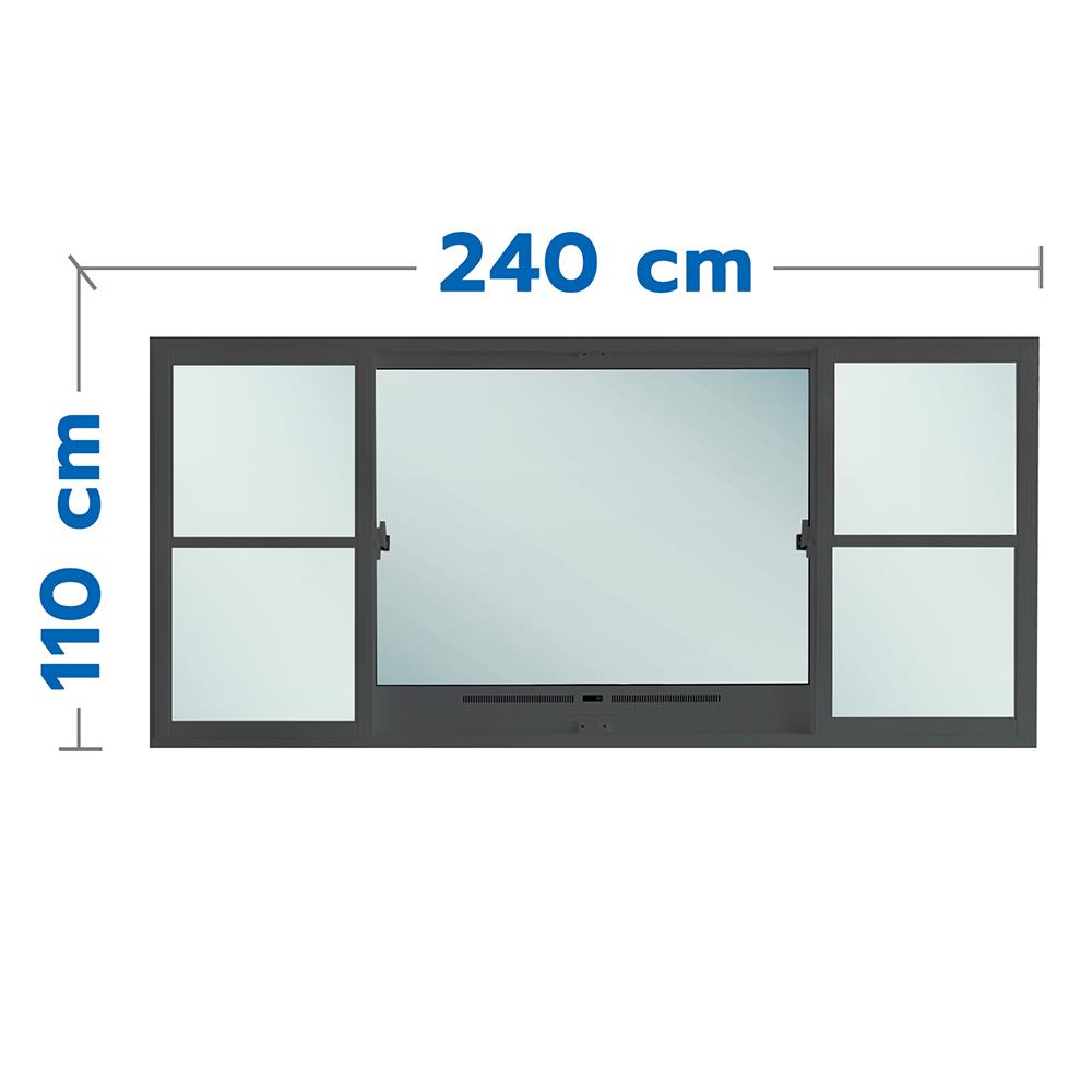 หน้าต่างบานเลื่อนอะลูมิเนียม S-F-S พร้อมมุ้งลวด SANKYOALUMI J-TRUST VENTILATION 240x110 ซม. สีเทา