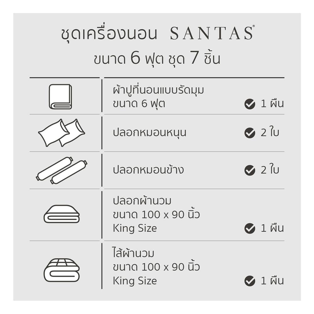 ชุดผ้าปูที่นอน 6 ฟุต (ชุด 7 ชิ้น) SANTAS COTTON USA MORNING MOOD GR