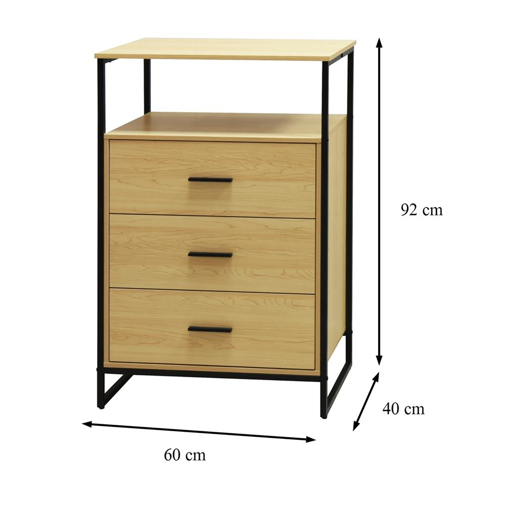 ตู้ลิ้นชัก 3 ลิ้นชัก FURDINI ZENO 60 ซม. สี NATURAL/ดำ