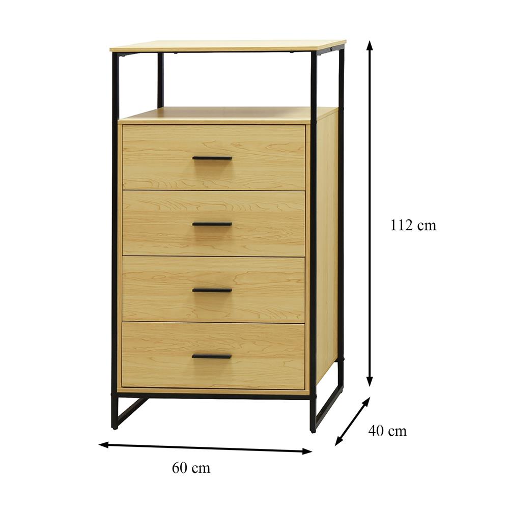 ตู้ลิ้นชัก 4 ลิ้นชัก FURDINI ZENO 60 ซม. สี NATURAL/ดำ