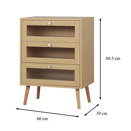 ตู้ลิ้นชัก 3 ลิ้นชัก FURDINI WAVE 60 ซม. สี NATURAL/กระจกลอน_2