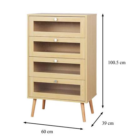 ตู้ลิ้นชัก 4 ลิ้นชัก FURDINI WAVE 60 ซม. สี NATURAL/กระจกลอน_2