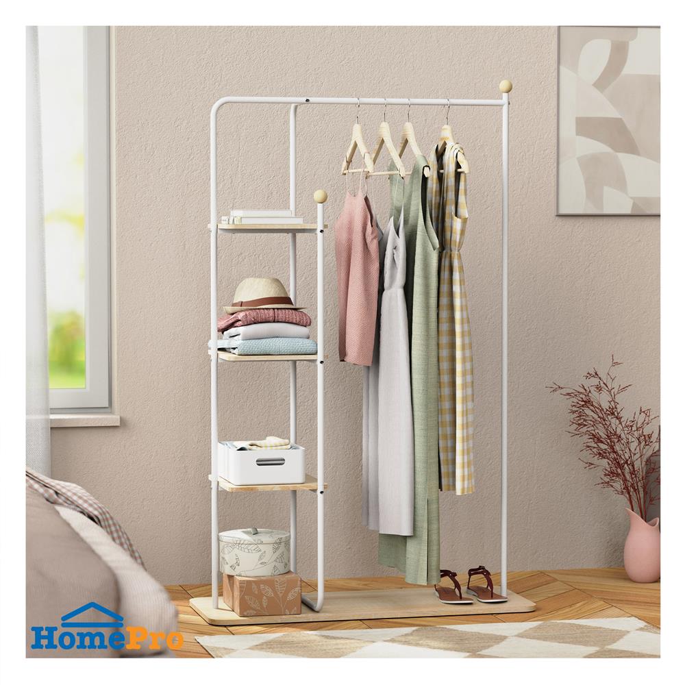 ราวแขวนผ้าพร้อมชั้นวางของ 4 ชั้น PLIM ARRIS 100 ซม. สีขาว