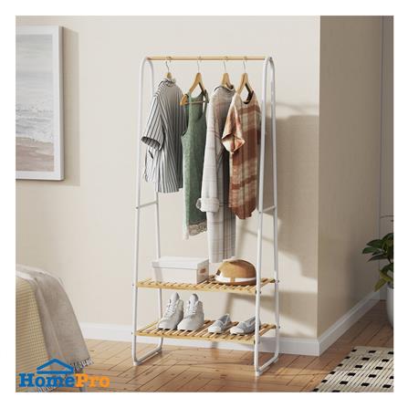 ราวแขวนผ้าพร้อมชั้นวางของไม้ไผ่ 2 ชั้น PLIM ARRIS 64 ซม. สีขาว_1