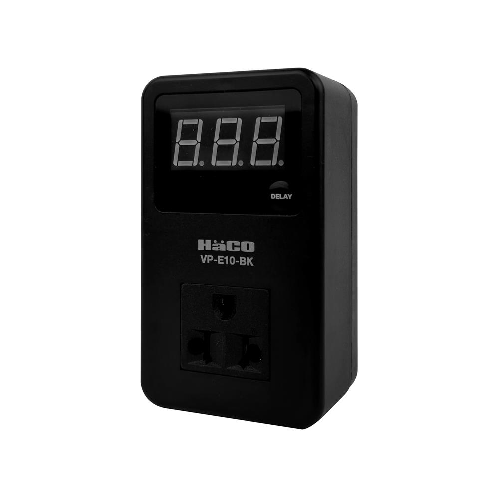 อุปกรณ์กันแรงดันไฟเกิน/ไฟตก พร้อมเต้ารับสามขา HACO 15 แอมป์ 180-260 โวลต์ สีดำ