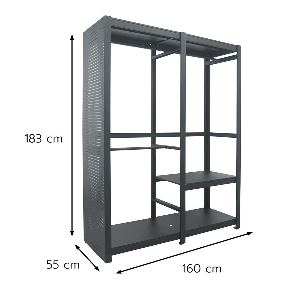 ตู้เสื้อผ้าบานโล่ง+เพ็กบอร์ด FURDINI BROOK 160 ซม. สีดำ