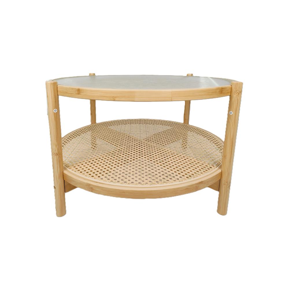 โต๊ะกลางกลม FUDINI WAVE สี NATURAL/กระจกลอน