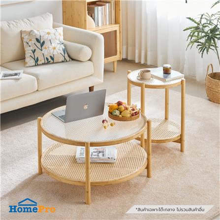 โต๊ะกลางกลม FUDINI WAVE สี NATURAL/กระจกลอน_3