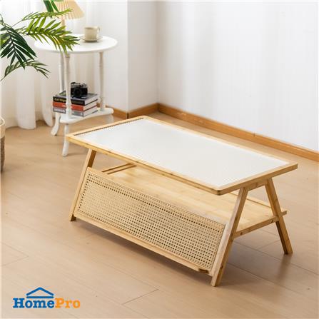 โต๊ะกลางเหลี่ยม FURDINI WAVE สี NATURAL/กระจกลอน_1